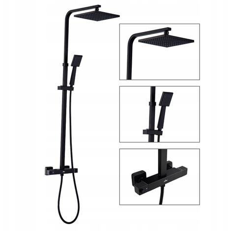 Auralum Duschsystem mit Thermostat Schwarz, Quadratisch Duschset Duscharmatur ink. 9-zoll Kopfbrause, Handbrause und Höhenverstellbar 1100-1370mm, Anti-Verbrühungs-Duschsystem