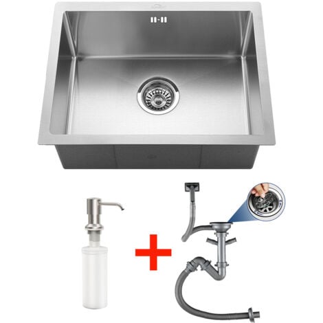 Auralum Edelstahl Küchenspüle 50 x 43 CM mit Seifenspender Waschbecken Einbauspüle Spülbecken mit Ablaufgarnitur