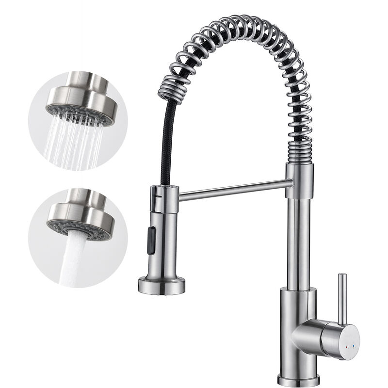 Auralum Max - Auralum Robinet de cuisine avec douchette à ressort en acier inoxydable brossé Robinet de cuisine pivotant à 360 ° en acier inoxydable