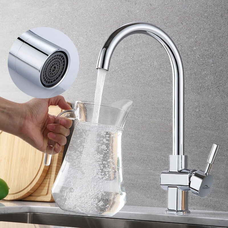 Auralum Max - Auralum Elégant Robinet Mitigeur Cuisine Pivotant à 360° Eau Chaude et Froide Mitigeur d'Évier Robinetterie en Laiton Chromé pour