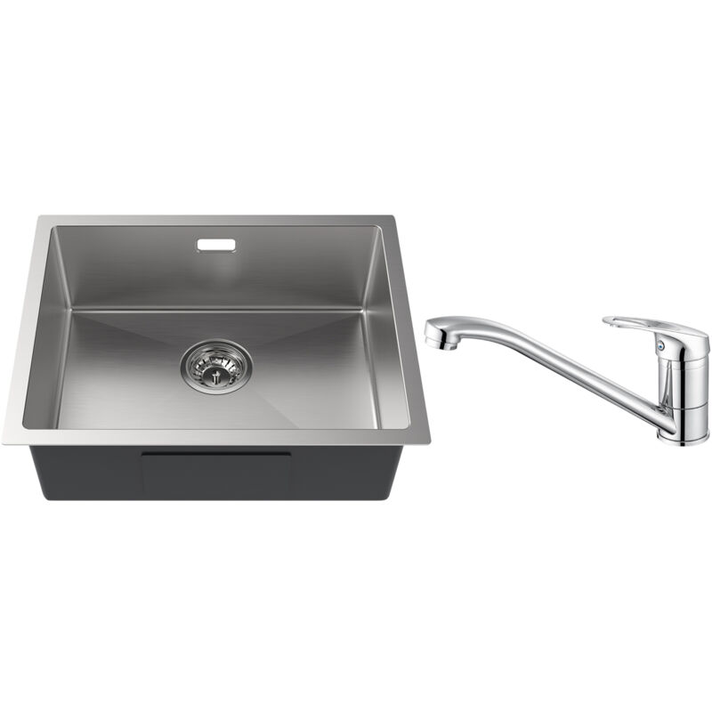 Auralum Max - Auralum Évier 1 Bac 55x44x19CM Évier sous plan en Inox avec Robinet de Cuisine Rotation à 360°, Trop-Plein et Système de Drainage