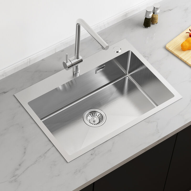 Auralum Max - Auralum Évier 1 Bac 65x45x19CM Évier à Encastrer en Acier Inox 304 Évier Cuisine Brossé avec Ensemble de Drainage, Pour meuble de 80 cm