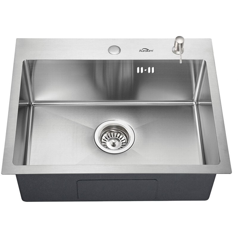 Auralum - vier 1 Bac 55x45CM Évier à Encastrer en Acier Inox Évier Cuisine avec Distributeur de Savon, Siphon et Trop-Plein