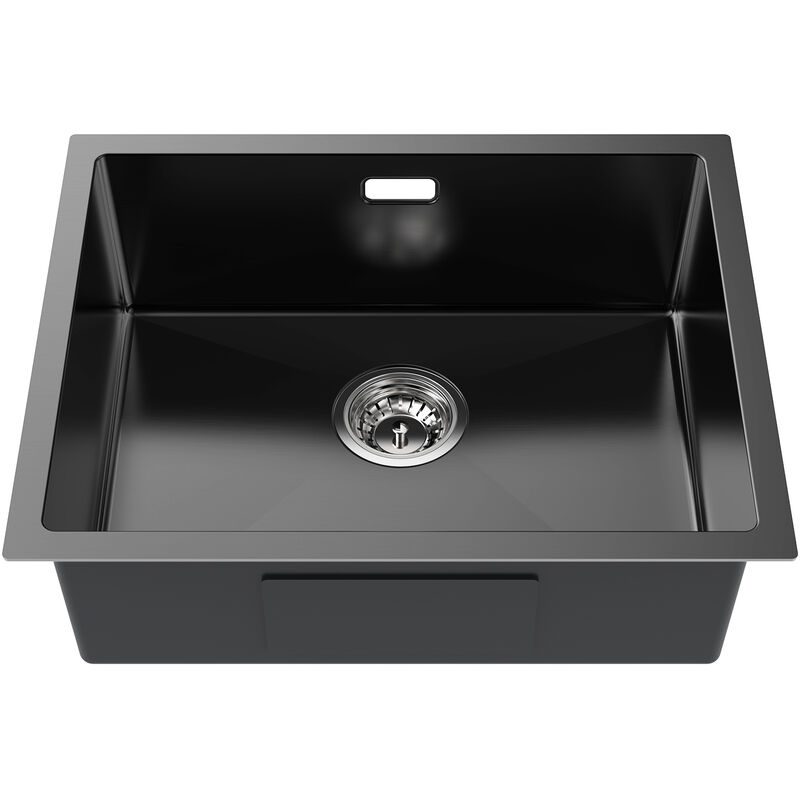 Auralum - vier Cuisine Noir 55x44x19CM Évier 1 Bac en Inox avec Trop-Plein et Ensemble de drainage, Évier Montage à Encastrer, à Fleur ou Sous-Plan