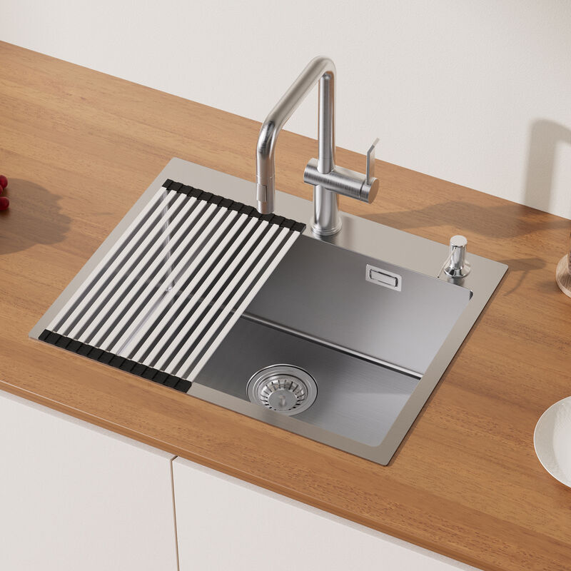 Auralum Max - Auralum Évier Cuisine 58x45x18CM Évier à Encastrer en Acier Inox Évier 1 Bac avec Distributeur de savon et Égouttoir pliable