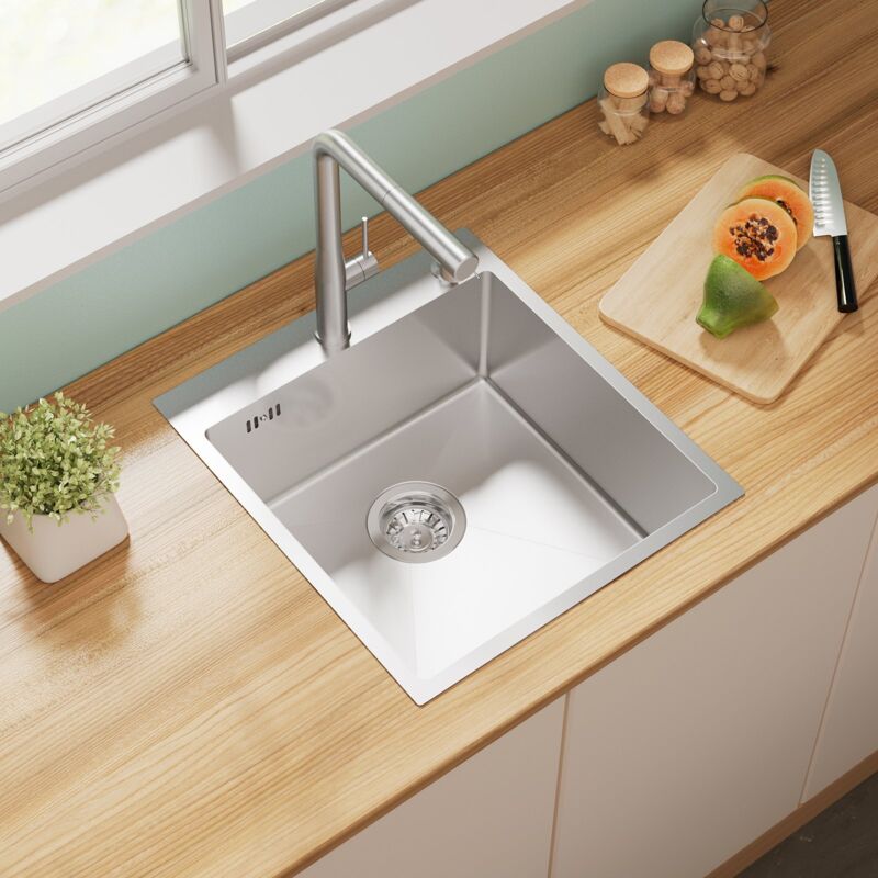 Auralum Max - Auralum Évier Cuisine Argent 44x49x20CM Évier 1 Bac en Acier Inox avec Distributeur de savon et Système de Drainage, Montage à