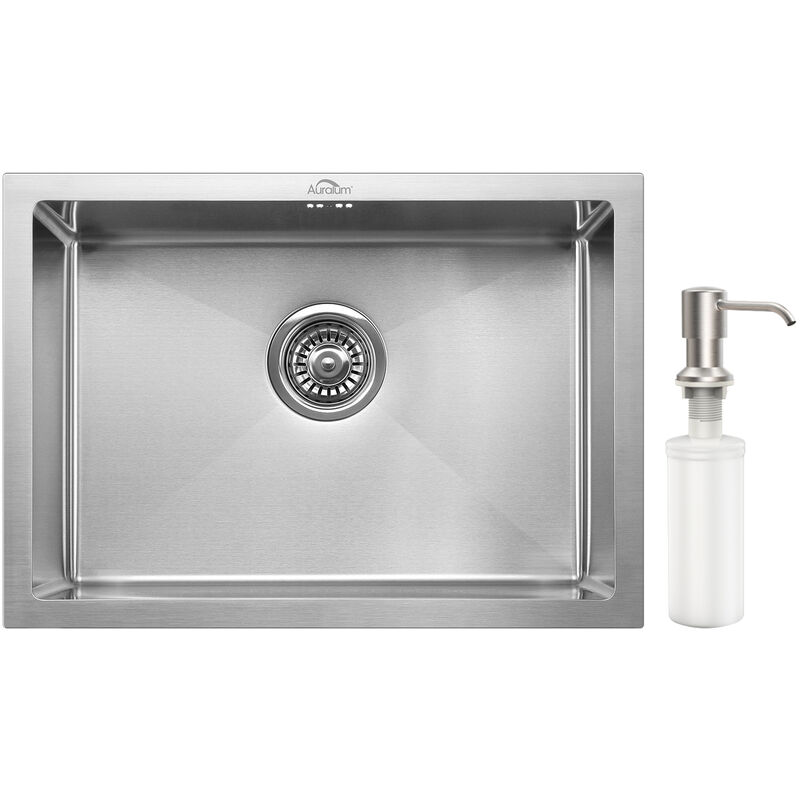 Auralum - vier 1 Bac 50x43x18CM Évier Cuisine en Inox avec Siphon, Trop Plein et Distributeur de savon, Évier Montage à Encastrer, à Fleur ou