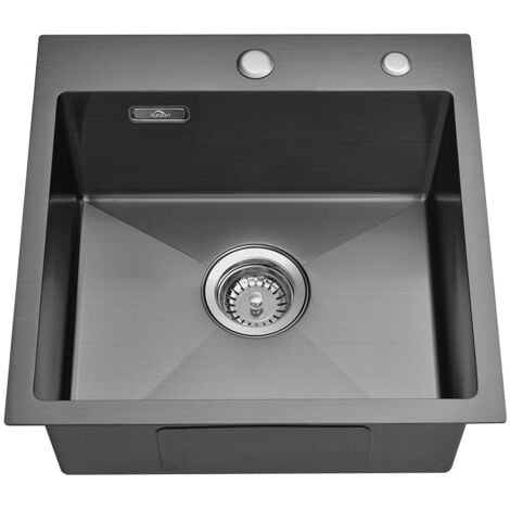 Auralum Fregadero Cocina 1 Seno 45 x 45 cm, Fregadero de Acero Inoxidable, Fregadero Enrasado o Sobre Encimera con juego de rebosadero y desagüe