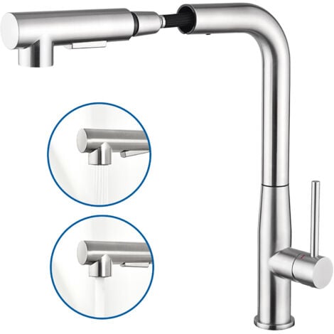 AURALUM MAX Auralum Grifo de Cocina con ducha extraíble 50cm, Grifo Cocina extraíble de Acero inoxidable, 360° Giratorio Fregadero Monomando Cocina con 2 Modes de salidas de agua