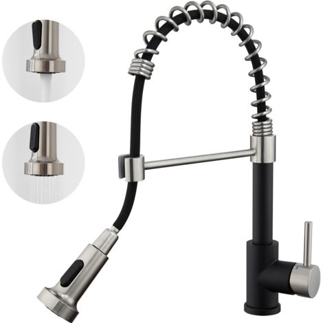 Auralum Grifo de Cocina de Acero inoxidable Fregadero Grifo Extraíble, Giratorio de 360° Mezclador Monomando de Cocina para Agua Fría Y Caliente, Negro