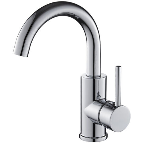 Auralum Grifo de Lavabo 360 Giratorio, Mezclador Monomando de Baño Alto, Agua Fria y Caliente Disponible, Aireador Extraíble, Clásico Cromado