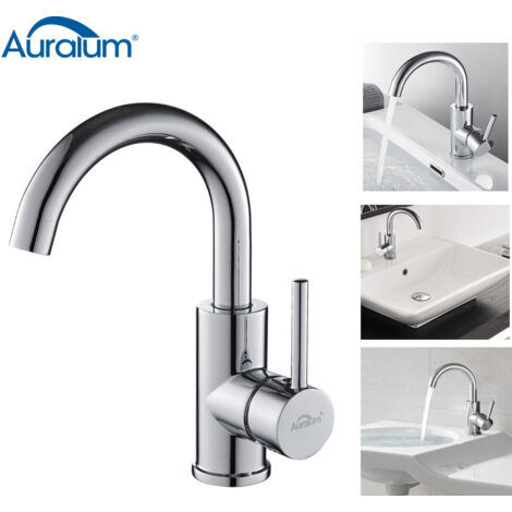 Auralum Grifo de Lavabo Giratorio a 360° Grifo Lavabo Baño de Laón, Mezclador Monomando para Lavabo con aireador desmontable, Ahorro del Agua