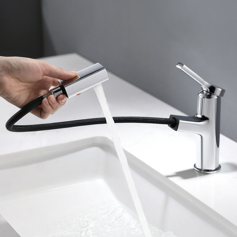 

Auralum Grifo Lavabo con 2 Funciones Ducha Extraíble Cromo Mezclador Monomando Grifería de Baño para Agua Fria y Caliente