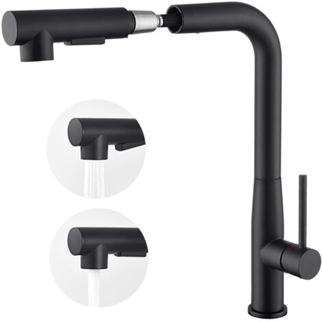 Auralum Hochdruck Küchenarmatur Wasserhahn Küche ausziehbar 360° drehbar Spültischarmatur mit Brause, Edelstahl Küchenwasserhahn, Schwarz