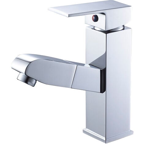 Auralum Hochdruck Waschtischarmatur Ausziehbare Wasserhahn Bad Armatur Einhebelmischer mit ausziehbarem 50cm Brause CHROM