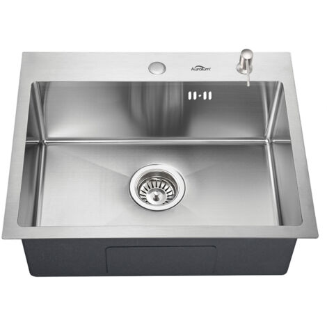 Auralum Küche Spüle 55 x 45cm Edelstahl Spülbecken mit 300ml Seifenspender Einbauspüle Waschbecken Spüle mit 1 Becken