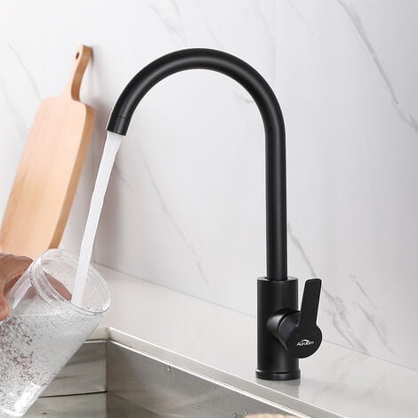 Auralum Küchenarmatur Schwarz Hochdruck Küche Wasserhahn 360 Schwenkbar Spültischarmatur Einhebelmischer