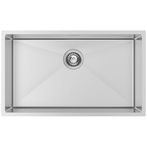 Auralum Lavello Cucina 1 Vasca 70 x 44 cm Lavandino Lavello Incasso in Acciaio Inox con Troppopieno e Sifone, Senza Piombo, Protezione Ambientale