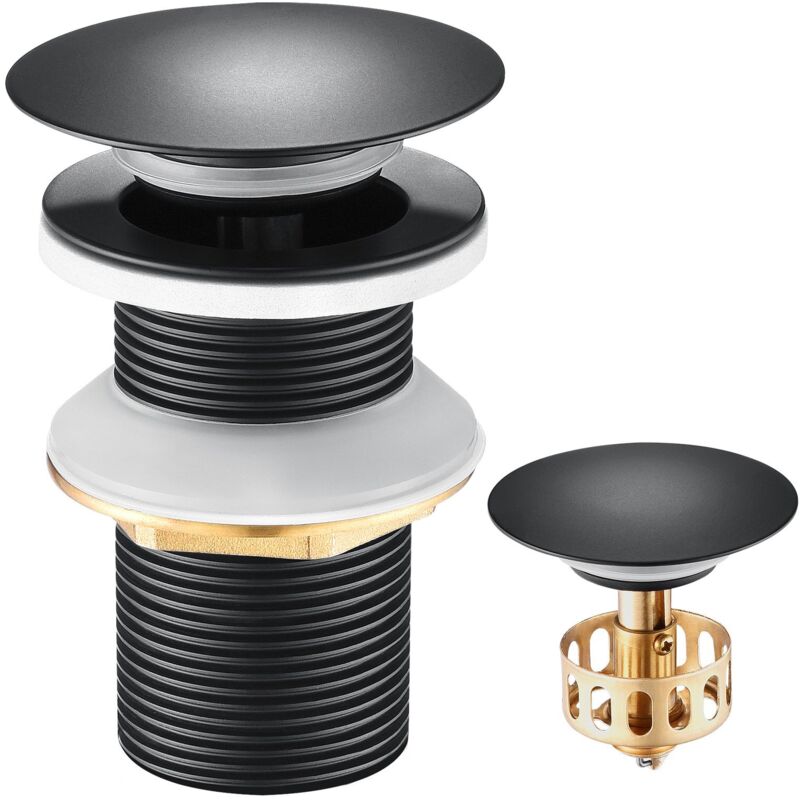 Auralum Max - Bonde de Lavabo Pop Up sans Trop Plein,Bouchon Vidange avec Panier à Crépine,Bonde Vidage en Laiton/Inox pour Lavabo de Salle Bain ,Noir
