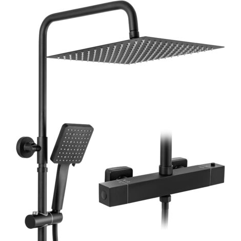 Auralum Max Colonne de Douche Thermostatique, avec tête de douche 30 x 30 CM, Pommeau Douche 6 Jets, Réglable en Hauteur, Douche Set avec Mitigeur, Noir