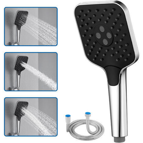 Auralum Max Doccetta con flessibile in acciaio inox da 150 cm, soffione con 3 tipi di getto e protezione antiscottatura, cromo + nero