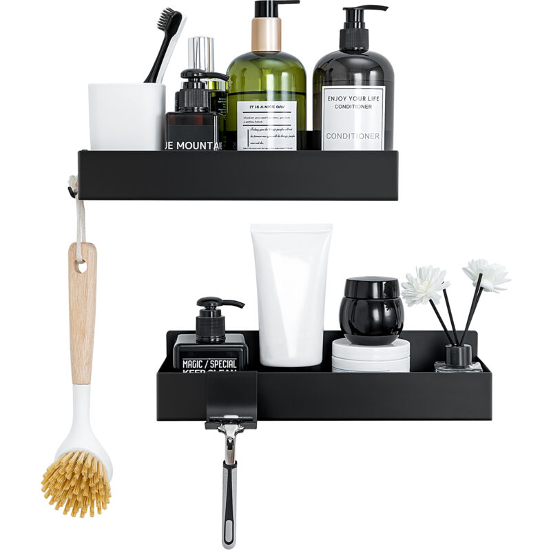 Etagere salle de bain Pose Murale avec fer antirouille, Rangement Douche Serviteur Étagère Porte de Shampoing et Gel Douche 2 pcs, Nior - Auralum Max