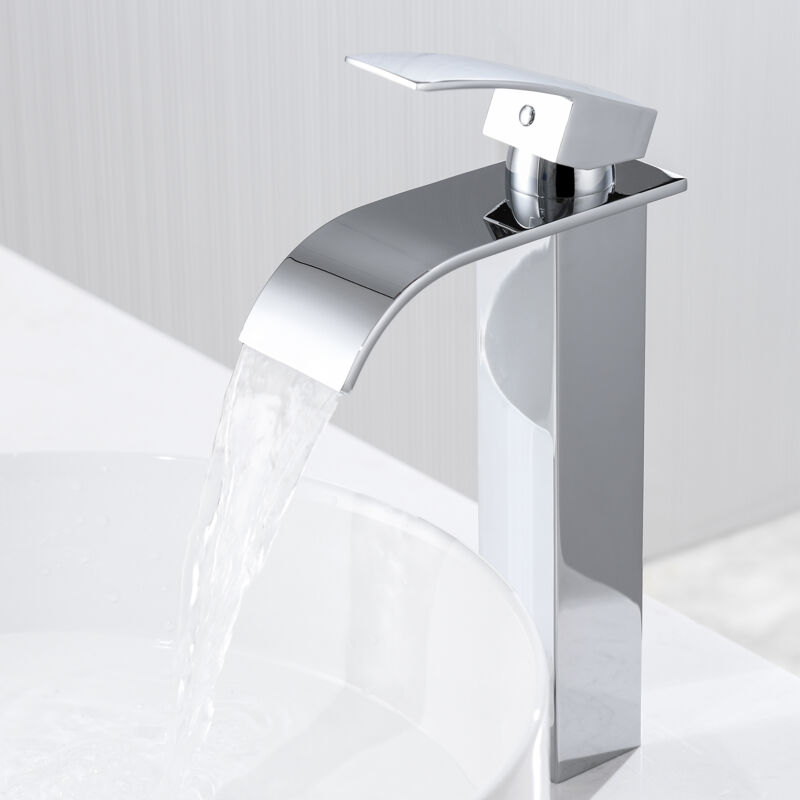 Auralum - Max Moderne Robinet de Lavabo Cascade Haut,Design Elégant,Mitigeur Monocommande Lavabo en Inox 304,Eau Chaude/Froide Disponible,Chromé