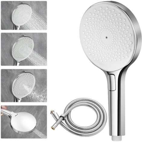 Auralum Max Pommeau de douche rond 4 en 1 en ABS avec flexible en acier inoxydable, douchette à main 4 modes de pulvérisation – Une expérience de douche innovante