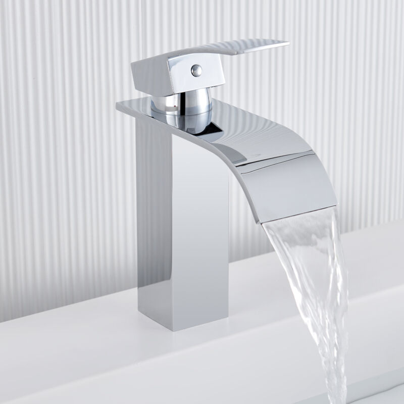 Auralum - Max Robinet de Lavabo Cascade Chromé,Robinetterie de Salle Bain avec l'Eau Froide/Chaude,Mitigeur Lavabo Inox 304 de Super Qualité