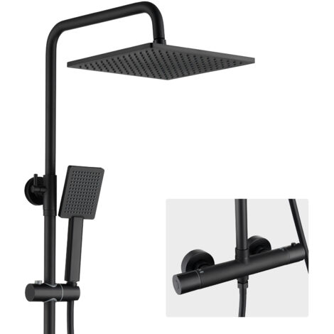 Auralum Max – Colonne de douche thermostatique avec mitigeur à 38 °C – Douche à effet pluie 10 pouces – Douchette à main anti-calcaire – Flexible 1500 mm