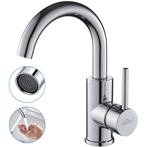 Auralum Miscelatore Lavabo Girevole a 360 Gradi, Rubinetto Bagno Lavabo in Ottone con Tubo Flessibile da 60cm, per Lavelli di Bagno e Piccola Cucina, Cromato