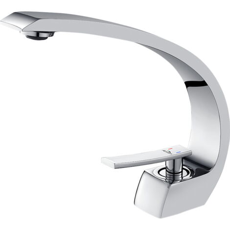 Auralum Miscelatore Lavabo in Ottone Cromato - Rubinetto per Lavabo a Cascata Curvo