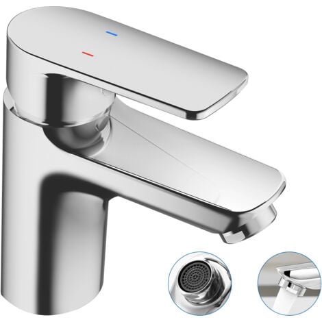 Auralum Miscelatore per lavabo in ottone Cromo, Rubinetto del Bagno per Fredda e Calda Regolabile, monocomando Rubinetto lavabo Bagno con aeratore rimovibile
