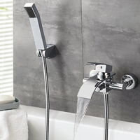 Auralum Mitigeur Bain Robinet de Baignoire Cascade avec Pommeau de douche Economie d'eau Laiton Chrome pour Salle de bain