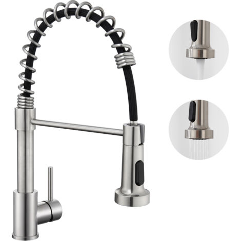 Auralum Mitigeur Cuisine à Ressort Spiralé avec 2 Fonctions Douchette Robinet d'évier Rotatif 360° en Inox 304 pour Cuisine, Brossé