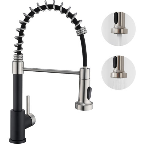 Auralum Mitigeur Cuisine à Ressort Spiralé avec 2 Fonctions Douchette Robinet d'évier Rotatif 360° en Inox 304 pour Cuisine, Noir