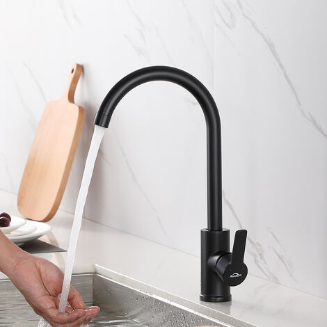 Auralum Mitigeur Cuisine Noir en Laiton Bec Haut Poivotant 360° Robinet Évier Mousseur Démontable à Eau Chaude et Froide pour Evier Cuisine