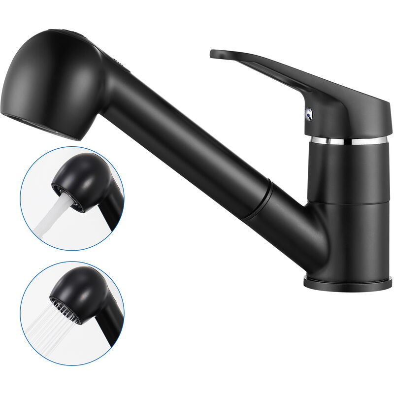 Auralum - Robinet de Cuisine Noir avec 50 cm Douchette Extractible Mitigeur Cuisine à 2 Jets Eau Froide et Chaude Mélangeur de Evier Cuisine