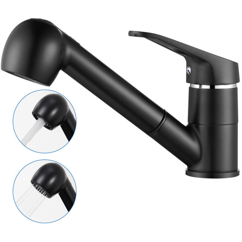 AURALUM  - Robinet de Cuisine Noir avec 50 cm Douchette Extractible Mitigeur Cuisine &agrave; 2 Jets Eau Froide et Chaude M&eacute;langeur de Evier Cuisine