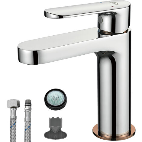 Auralum Mitigeur de Lavabo Moderne en Laiton Robinet Salle de Bain avec Barboteur démontable, Eau froide et chaude Réglable
