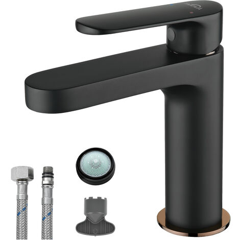 LONHEO Auralum Mitigeur de Lavabo Noir en Laiton, Robinet Salle de Bain avec Aérateur à économie d’eau , Haute de 156 mm
