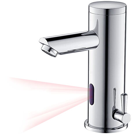 Auralum Mitigeur Lavabo Automatique à Infrarouge Robinet de Détection IR Monotrou Mousseur Eau Froide et Chaude Laiton Chrome pour Salle de Bain