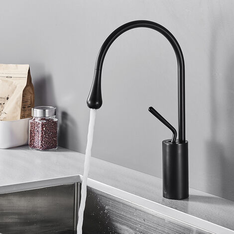 Auralum Mitigeur lavabo Noir Robinet de Lavabo en Laiton Chromé Mitigeur Salle de Bain Design Unique