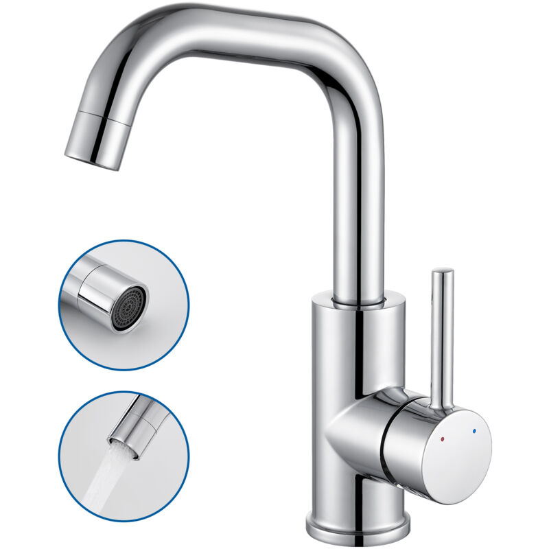 Auralum - Mitigeur Lavabo, Robinet Lavabo Haut Pivotant à 360°, Robinet Lavabo Salle Bain, Mitigeur de Lavabo en laiton chromé, Convient aux salles
