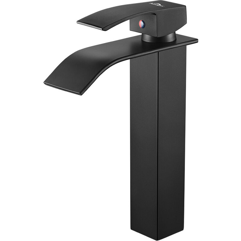 Auralum - Mitigeur Robinet de Lavabo Cascade Noir Moderne Mitigeur Robinet Salle Bain pour Vasque à Poser Robinetterie Convient pour le lavabo