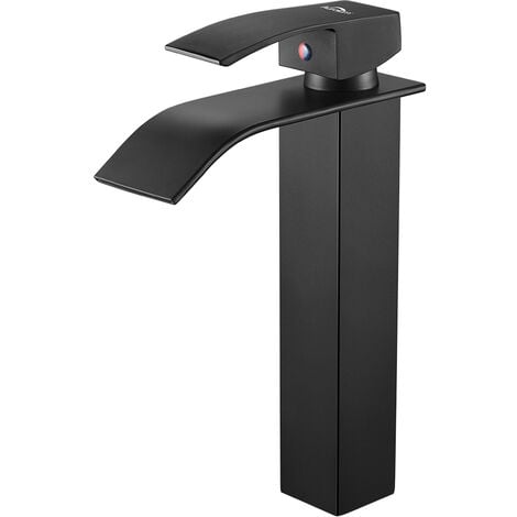 AURALUM Mitigeur Robinet de Lavabo Cascade Noir Moderne Mitigeur Robinet Salle Bain pour Vasque à Poser Robinetterie Convient pour un Lavabo Encastré