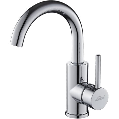 AURALUM Mitigeur Robinet de Lavabo Pivotant 360° à Robinetterie Design Courbé Classique pour Salle de Bains Mitigeur Vasque à Poser Lave-main Chaude et Froide Réglable en Chromé