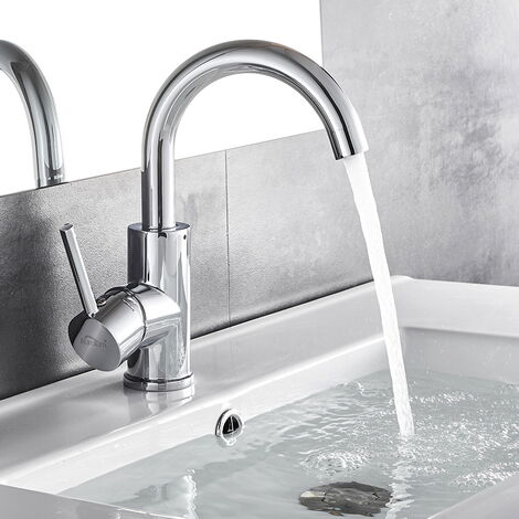 Mitigeur Robinet de Lavabo Pivotant 360° à Robinetterie Design Courbé Classique pour Salle de Bains