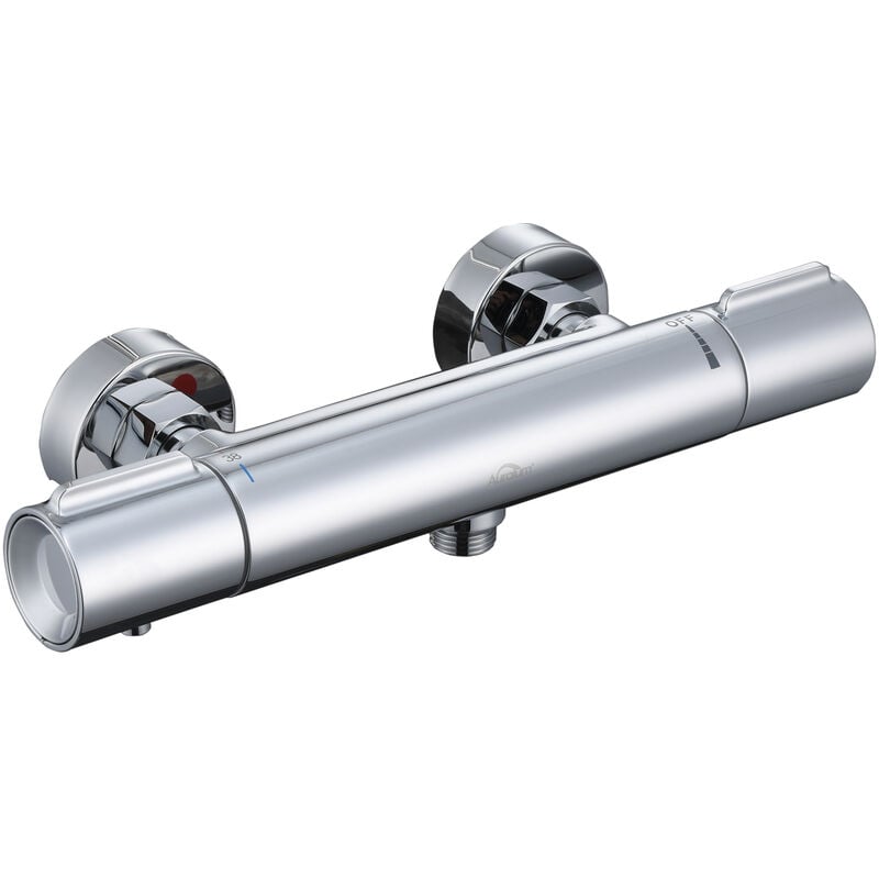 Auralum - Mitigeur Thermostatique de Douche Chromé en laiton Robinet de Douche Mural avec Blocage de sécurité de 38°C, Mitigeur thermos pour