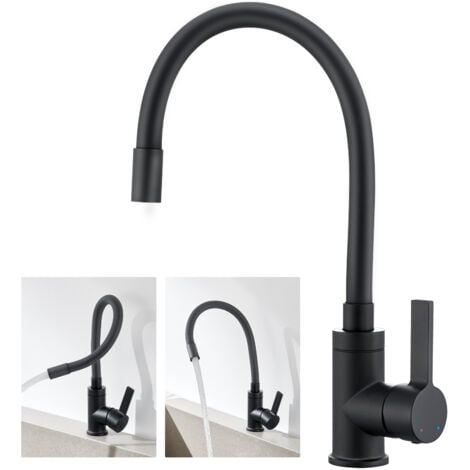 AURALUM MAX Auralum Negro Grifo de Cocina con Caño Flexible, Flexible Grifo de Fregadero Giratorio 360 ° Mezclador Monomando de Fregadero con aireador desmontable, Negro